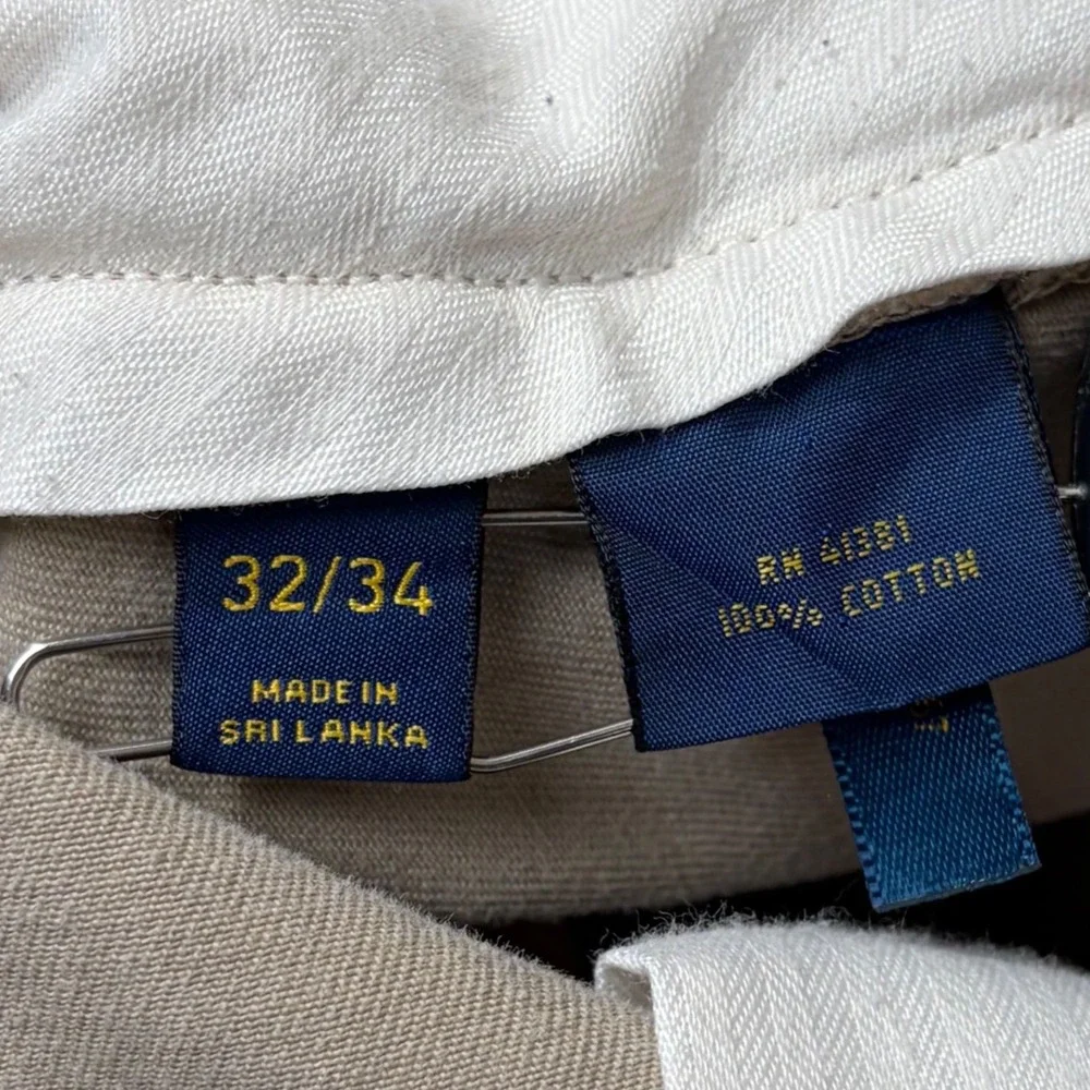 Polo Ralph Lauren‎ Classic Fit Khaki Chino Pants Mens 32/34 Tan Cotton Twill